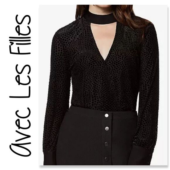 Avec Les Filles Tops - NWT Avec Les Filles Velvet Dot-Print Burnout Bodysuit